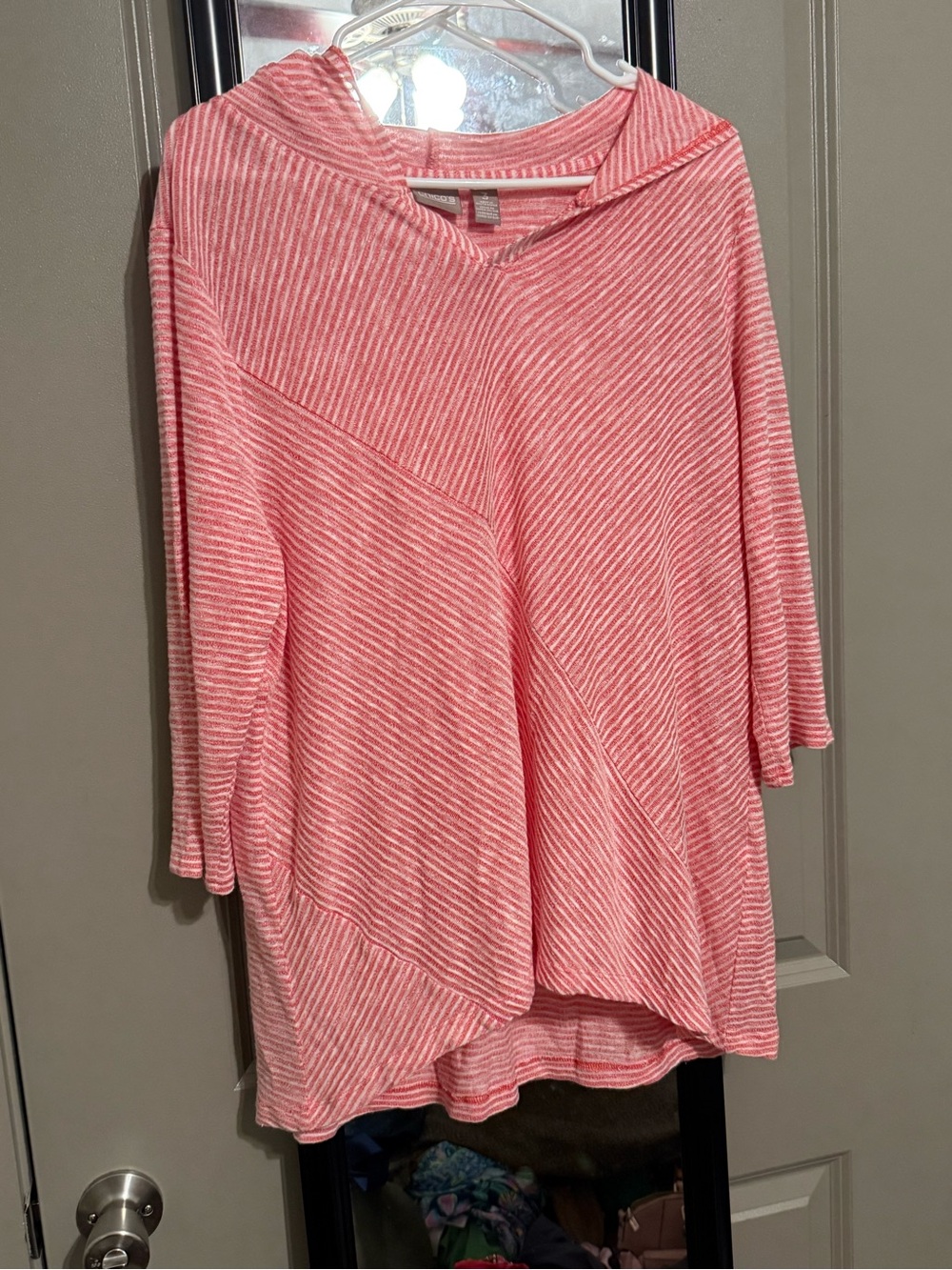 Chico's Coral and White Striped Knit Top